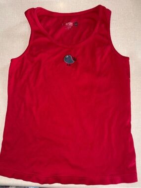 Red Sleeveless Tank Top with Bird Embroidery - Women